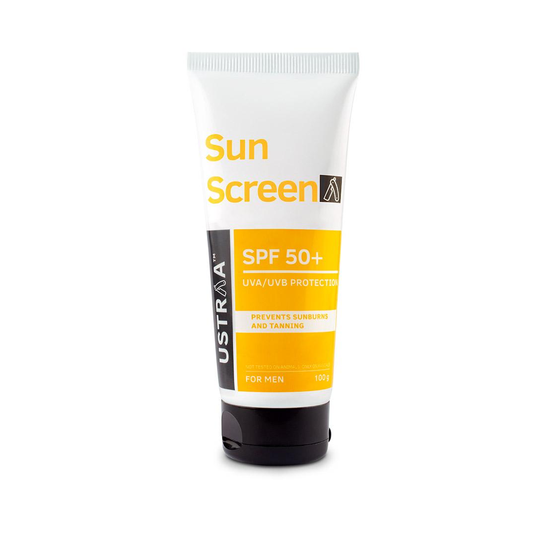 Ustraa Sunscreen for men SPF 50+ - Blocks upto 97% of UVB Rays - Paraben and Sulphate free - 100g