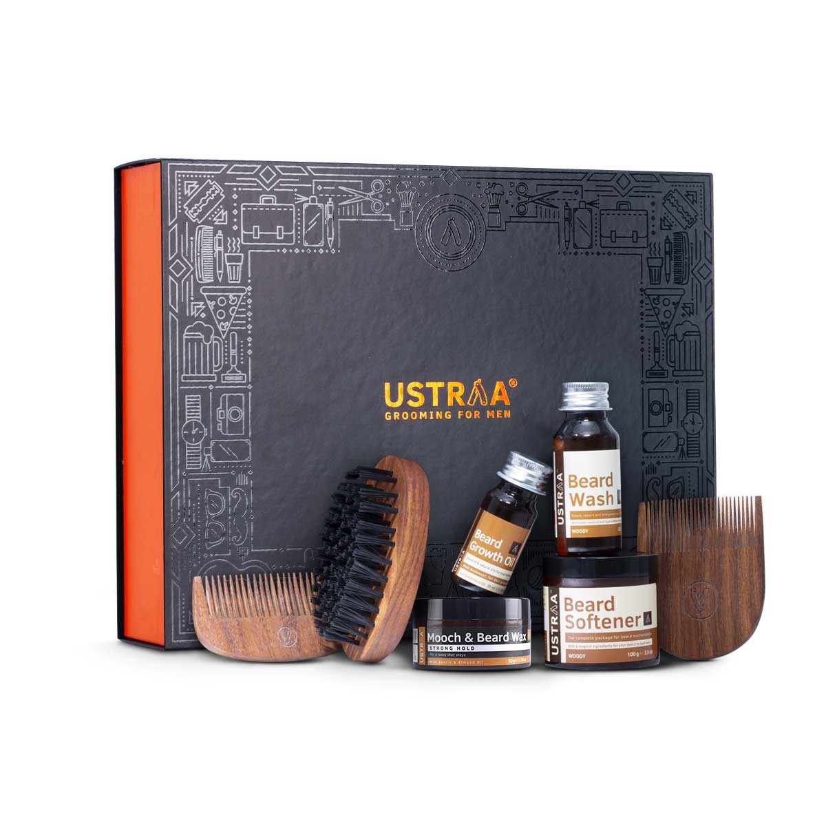 Ustraa Beard Lover Pack for Men: Beard Oil, Beard Softener, Beard Wash, Beard Comb Set, Beard & Mooch Styling Wax