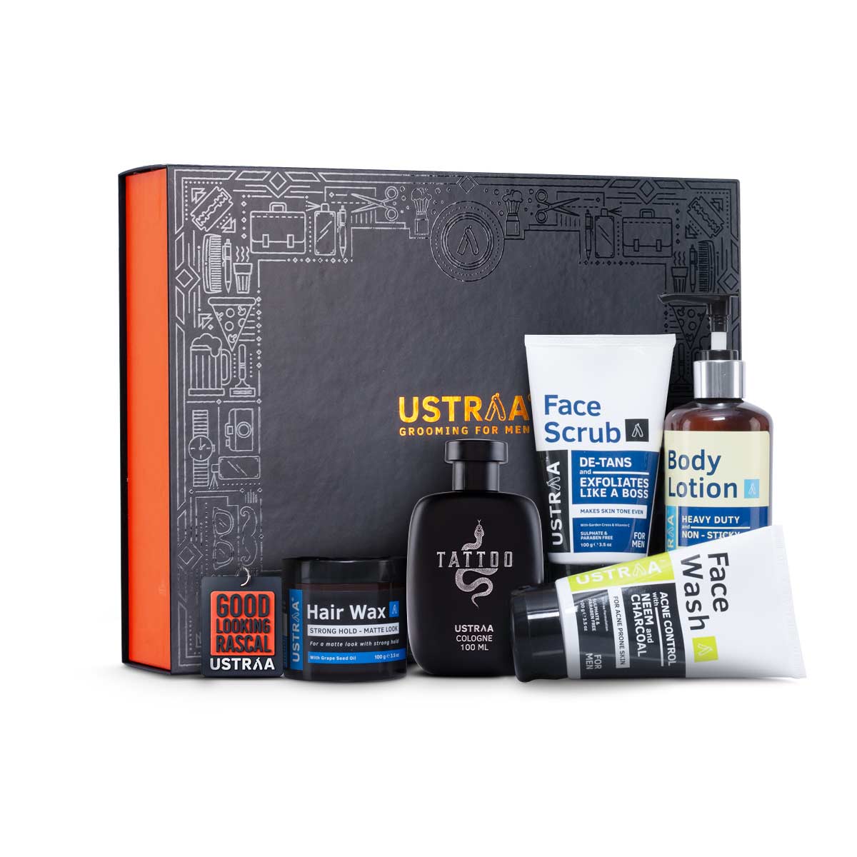 Ustraa Swag Pack For Men: Face Wash + Face Scrub + Body Lotion + Hair Wax- Matte + Cologne- Tattoo