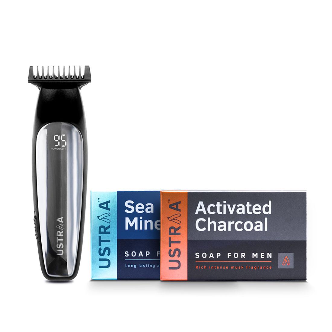 Ustraa Chrome - Lithium Powered Beard Trimmer and 2 New Ustraa Deo Soaps