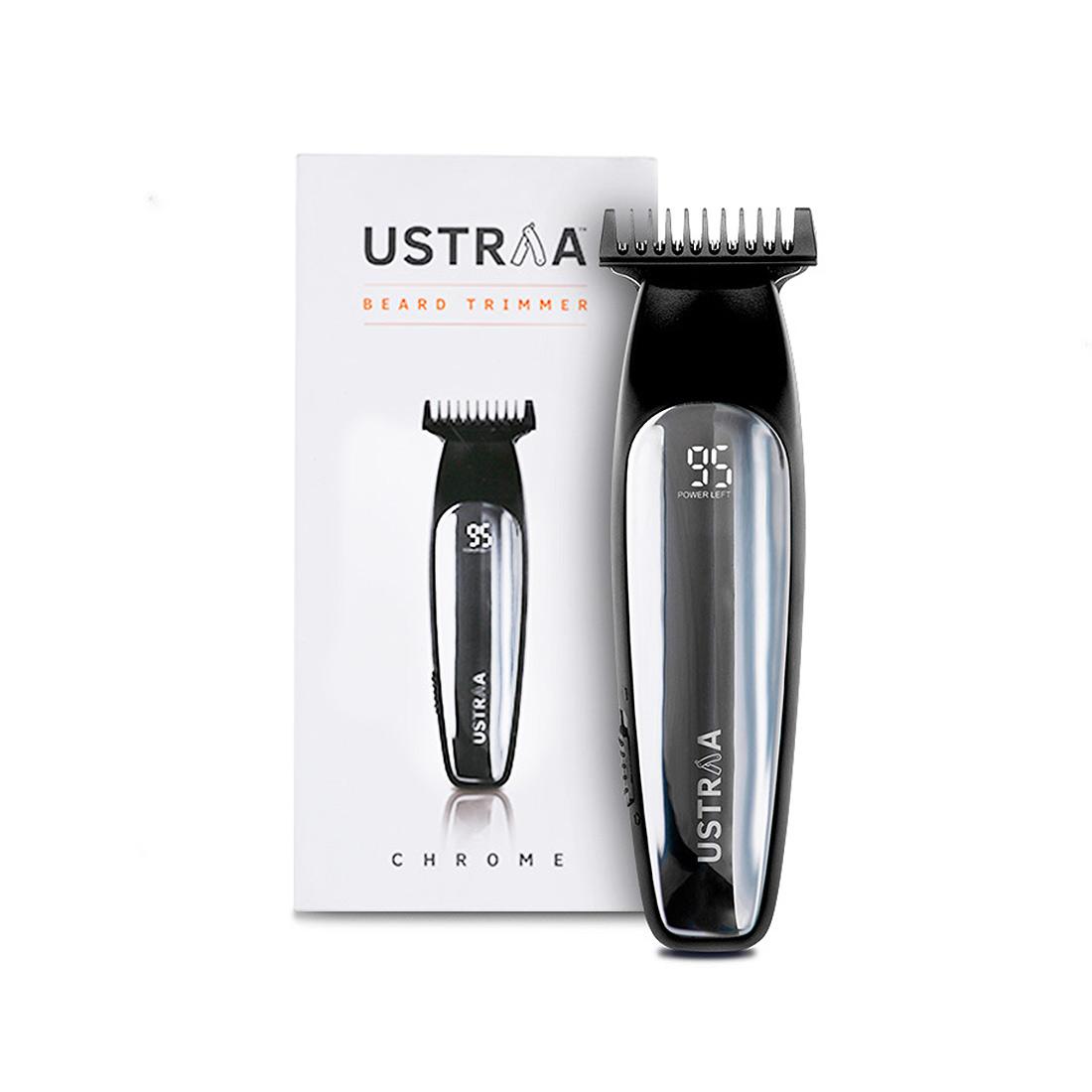 Ustraa Chrome Beard Trimmer for Men, Lithium Ion Powered Trimmers with an LCD Display, works as Hair Clippers, 2 Year Warranty
