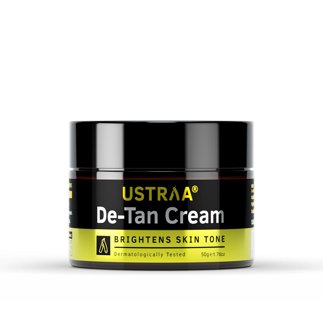 Ustraa De-Tan Cream for Men - Tan removal and Even Skin tone, Skin Lightening Cream without Bleach, With Japanese Yuzu and Liquorice, 50g