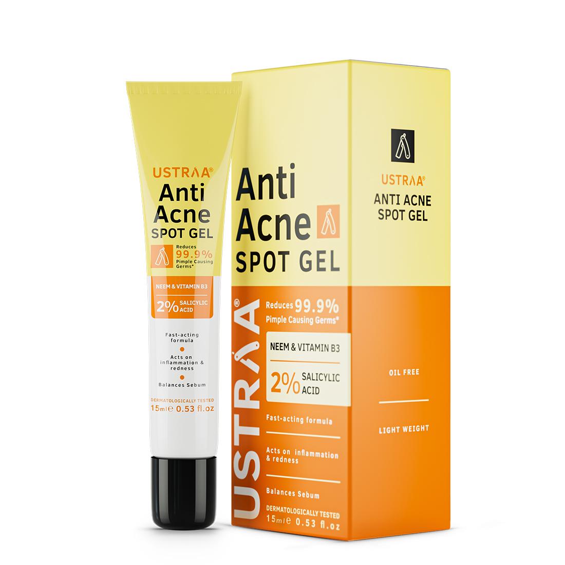 Treats Pimples and Reduces Germs by 99% Oil Free Anti-Acne Spot Gel with  Neem  Vitamin B3 Ustraa